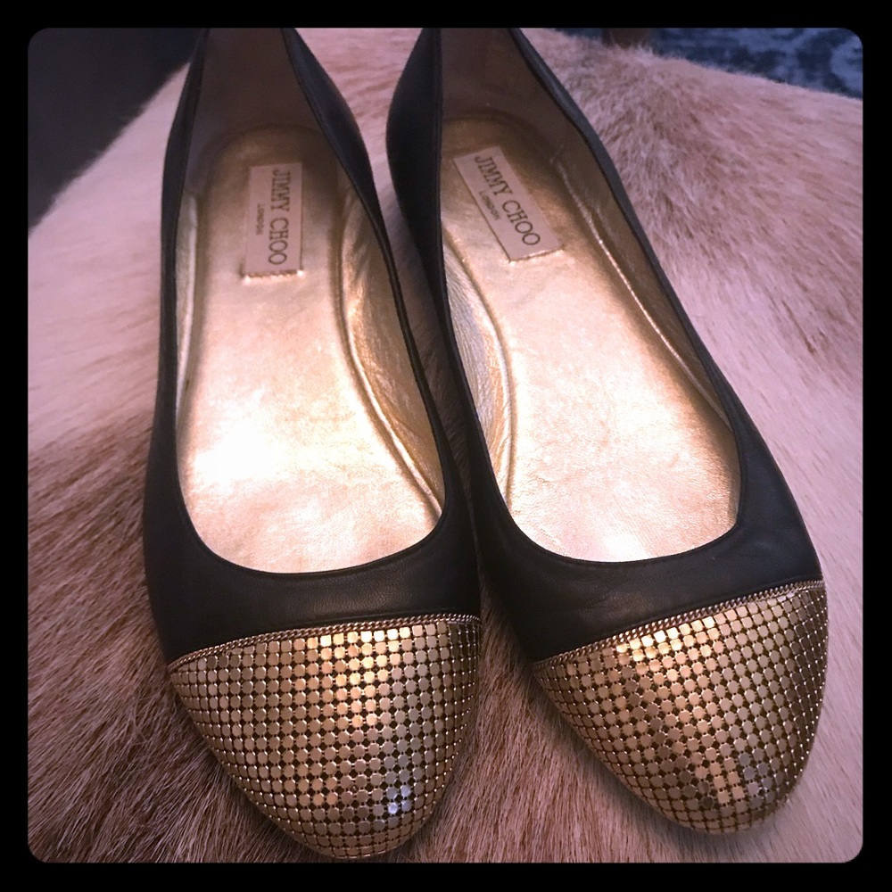 Jimmy Choo Waine Metal-Mesh Toe Flat in Black